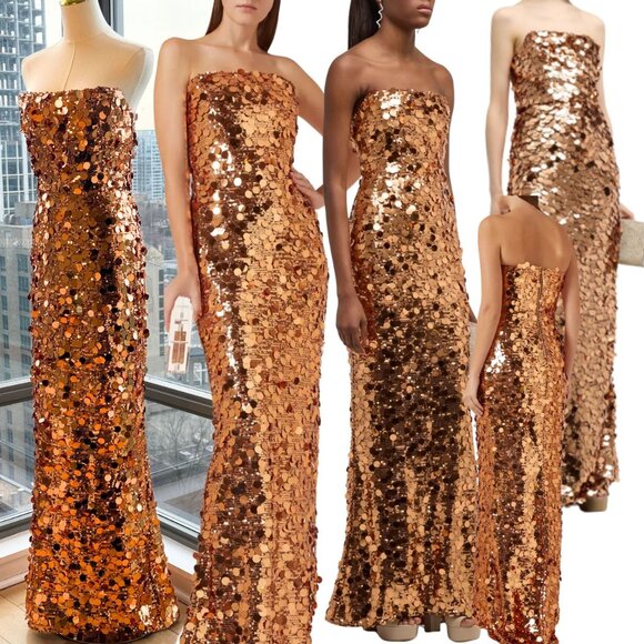 🆕 BRONX & BANCO 🧿 NWOT Farah Strapless Sequins Gown, Bronze, Sz L US 8